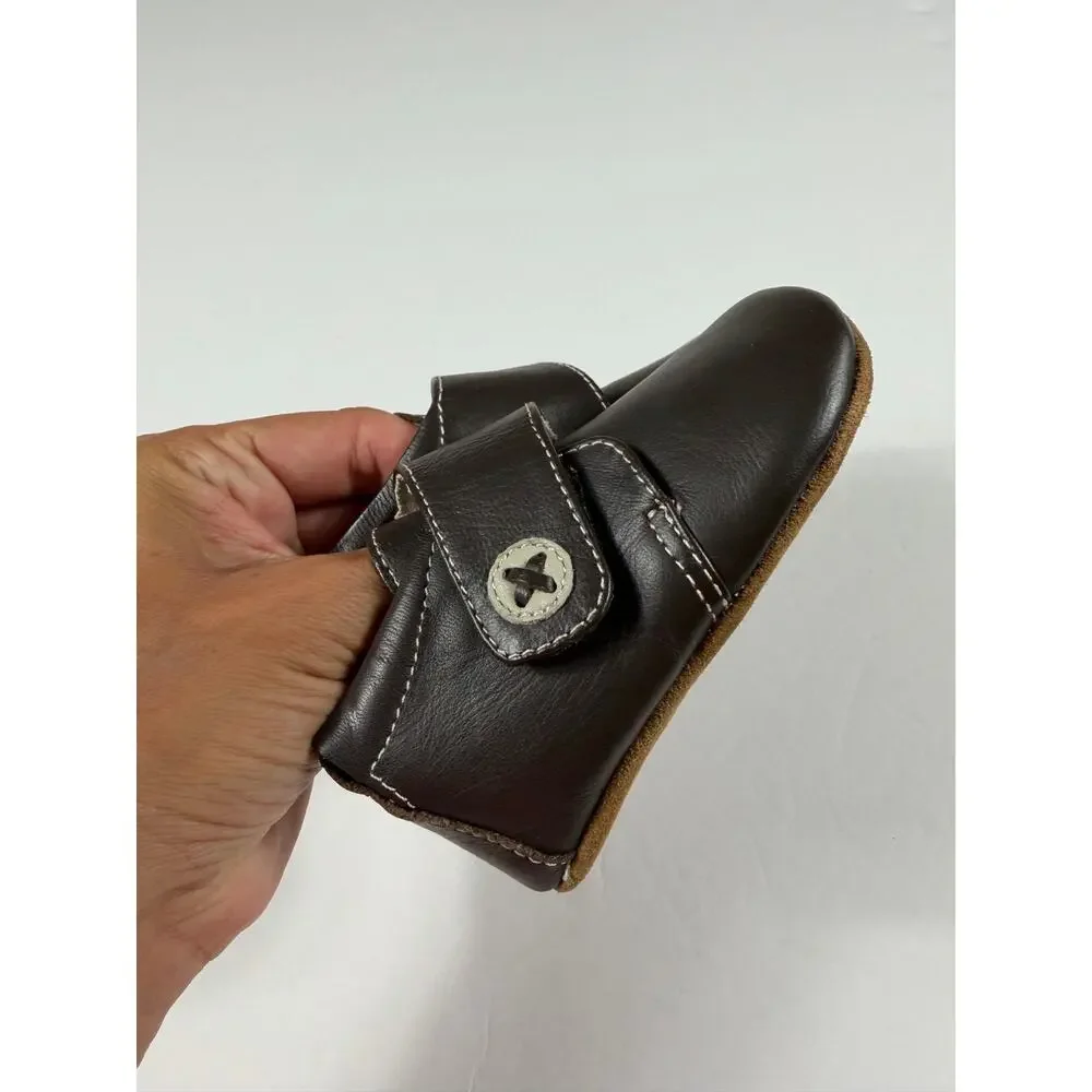 Livie & Luca Benny Brown Leather Soft Sole Baby Booties Size 6-12 Months